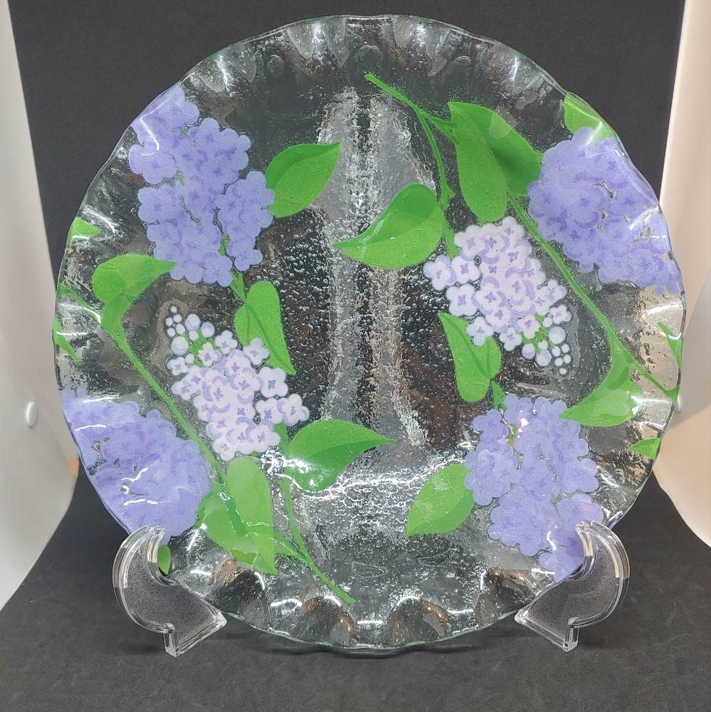 Fused Glass Lilac Bush Shallow Bowl